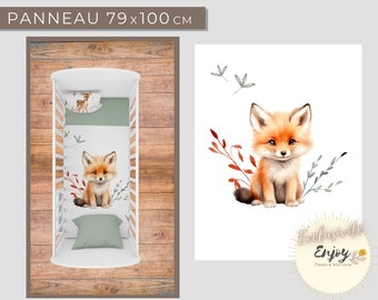 Panneau de Couverture Bébé, Tissu Renard Animaux de la Forêt Enchantée OEKO TEX pour Bébé Enfant, Tissu Forestier Mixte Nature