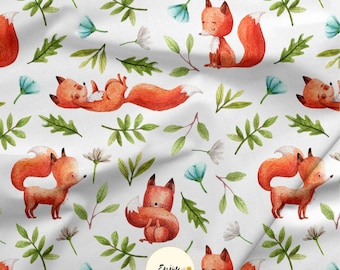 Mixed Forest Animal Playful Fox Fabric for Baby and Child, Sold by the Meter, Cotton/Jersey/French Terry/Waterproof Fabric/Oeko-Tex®
