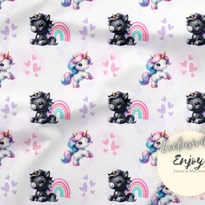 Tessuto a metraggio per neonati con unicorni rosa e neri, fatine e animali, in cotone/jersey/french terry/impermeabile/oeko-Tex®