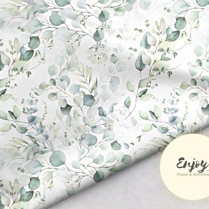 Eucalyptus Leaves Fabric by the Meter, Foliage Branches Eucalyptus Flowers Print Cotton / Jersey / French Terry / Waterproof / Oeko-Tex®