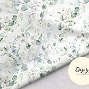Tessuto foglie di eucalipto al metro, rami di fogliame stampa fiori di eucalipto cotone / Jersey / French Terry / Impermeabile / Oeko-Tex®