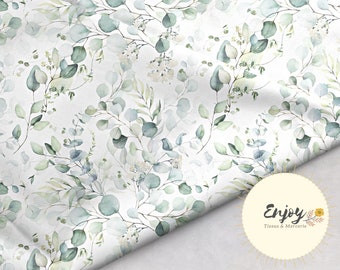 Eucalyptus Leaves Fabric by the Meter, Foliage Branches Eucalyptus Flowers Print Cotton / Jersey / French Terry / Waterproof / Oeko-Tex®