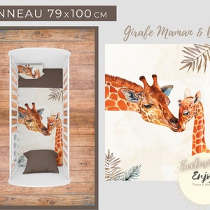 Panneau de Couverture Girafe OEKO TEX pour Lit Bébé Enfant, Tissu Savane Terracotta, Animaux de la Jungle Feuillages Safari