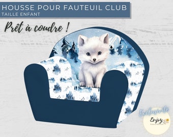 Panneau de Tissu pour Housse de Fauteuil Club Enfant, Imprimé Renard Blanc Polaire Animaux de la Forêt Montagne Hiver 100% Coton OEKO TEX®