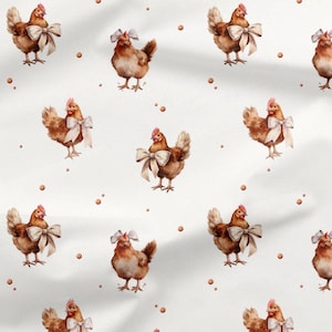 Tessuto Gallina Animali della Fattoria al metro, Stampa Country Country Cotone / Jersey / French Terry / Tessuto Impermeabile / Oeko-Tex®