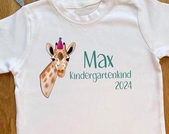 Kindergartenkind T-Shirt Giraffe personalisiert, mehrfarbig, verschiedene Größen