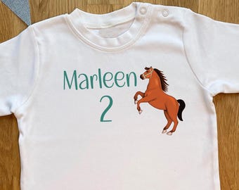 Kinder Geburtstags T-Shirt Pferd personalisiert, mehrfarbig, verschiedene Größen