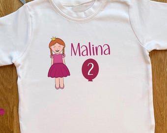 Kinder Geburtstags T-Shirt Prinzessin personalisiert, mehrfarbig, verschiedene Größen