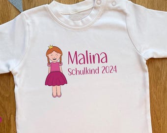 Schulkind T-Shirt Prinzessin personalisiert, mehrfarbig, verschiedene Größen