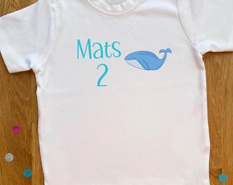 Kinder Geburtstags T-Shirt Wal personalisiert, mehrfarbig, verschiedene Größen