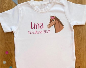 Schulkind T-Shirt Pferd personalisiert, mehrfarbig, verschiedene Größen