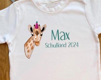 Schulkind T-Shirt Giraffe personalisiert, mehrfarbig, verschiedene Größen