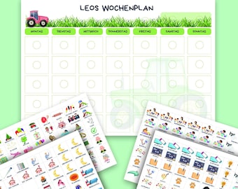 Kinder Wochenplan, Tagesplan, personalisiert mit Namen, Traktor Motiv, über 200 Karten