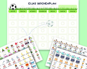 Kinder Wochenplan, Tagesplan, personalisiert mit Namen, Fussball Motiv, über 200 Karten