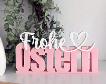 3D Schriftzug „Frohe Ostern“ | Osterdeko in Rosa-Weiß | Frühlings Deko | Ostern Geschenk | 3D Druck Deko