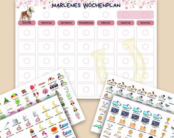 Kinder Wochenplan, Tagesplan, personalisiert mit Namen, Pferde Motiv, über 200 Karten