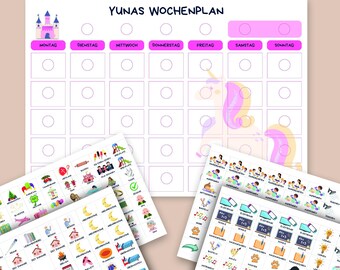 Kinder Wochenplan, Tagesplan, personalisiert mit Namen, Schloss Motiv, über 200 Karten