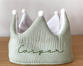 Geburtstagskrone Kinder personalisierbar mit Namen mint, beige, rosa