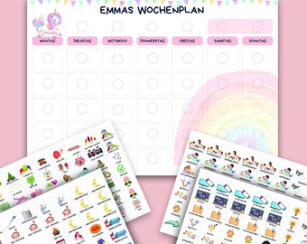Kinder Wochenplan, Tagesplan, personalisiert mit Namen, Einhorn Motiv, über 200 Karten