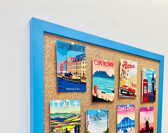 Sky Blue Framed Cork Pin Board | 8mm Thick Cork | Solid Wood Frame | Large Cork Board | Navy Blue Notice Board | Memo Board