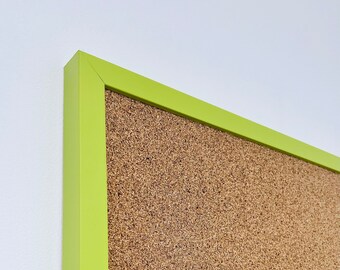Lime Green Framed Cork Pin Board | Solid Wood Frame | Thick Cork | Pin Board | Cork Board