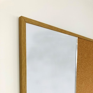 Framed Combination Notice Board - Oak Finish Solid Wood Frame  - Cork board & Whiteboard  - 102x102 cm | Large Notice Board