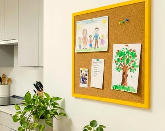 Yellow Framed Cork Pin Board | Solid Wood Frame | Thick Cork | Pin Board | Cork Board