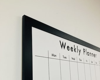 Black Framed Weekly Planner Whiteboard - Solid Wood Frame - 82cm x 62cm | Large Family Planner