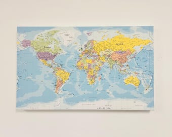 Canvas Push Pin Travel Map - World Map - 79 x 48 cm - Made in the UK - Wall Art - Pin Board