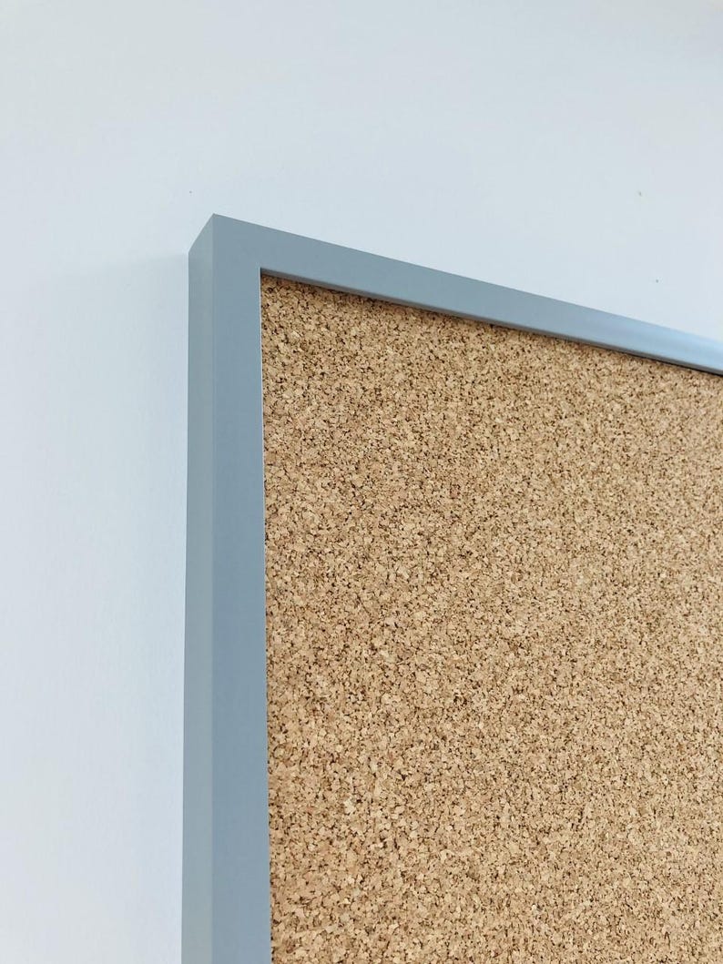Oak Finish Framed Cork Pin Board | Solid Wood Frame | Thick Cork | Pin Board | Cork Board Light Grey