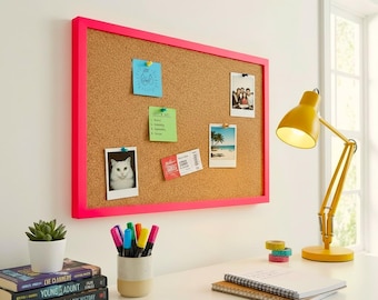Neon Pink Framed Cork Pin Board | Solid Wood Frame | Thick Cork | Pin Board | Cork Board