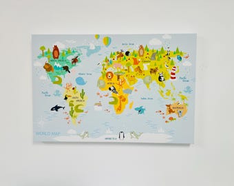 Canvas Push Pin Children's World Map - Kids World Map - Kids Room - Made in the UK - Wall Art - Pin Board