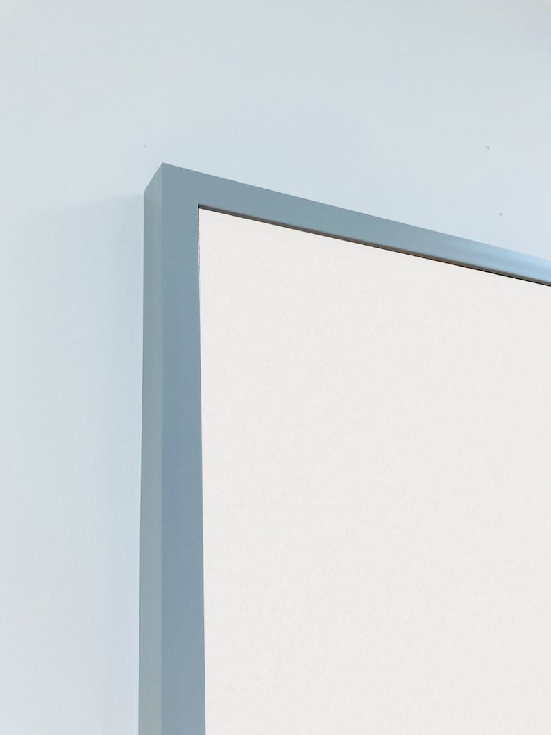 May include: A close-up of the top corner of a light blue picture frame.