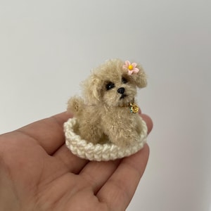 Miniature dog realistic maltipoo cute little puppy tiny crochet fluffy pup ooak doggie mini toy Blythe doll pet dollhouse decor pet memorial