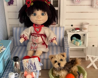 Yorkshire Terrier Doll companion for Blythe BJD Miniature Dog Plush Tiny Handmade Pet art Accessory for Doll Photography Gift for dog lover