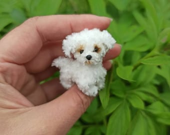 Miniature dog white maltese bichon frise maltipoo cute puppy Blythe doll realistic pet figurine dollhouse companion handmade collectible toy