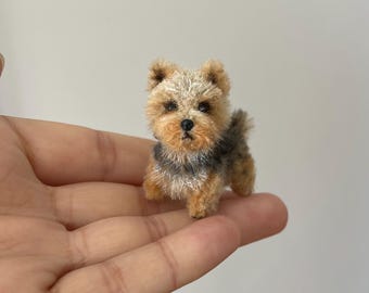 Miniature dog York doll realistic animal Yorkie OOAK 3D sculpture Yorkshire terrier Blythe doll pet friend dollhouse figurine small pocket