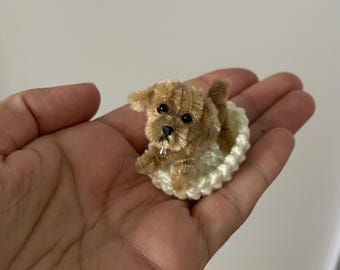 Dollhouse miniature pipe cleaner dog 1.2 inch twisted wire puppy micro toy pet for doll ob11 figurine handmade gift cute mini chenille dog