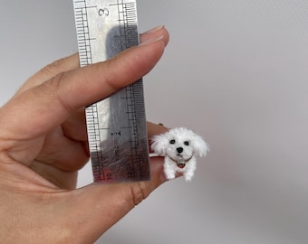 Dollhouse miniature dog white maltese 1 inch puppy ooak realistic animal life look micro toy pet for doll ob11 friend figurine handmade gift