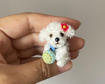 Miniature puppy white Maltese maltipoo 3 cm cute little soft plushie doggie cub pet for Blythe Qbaby BJD doll Collectible toy exclusive gift