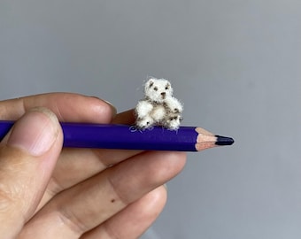 Micro crochet bear tiny Teddy bear 1.5 cm OOAK cute little soft plushie bear cub mini Amigurumi small size animal Collectible exclusive gift