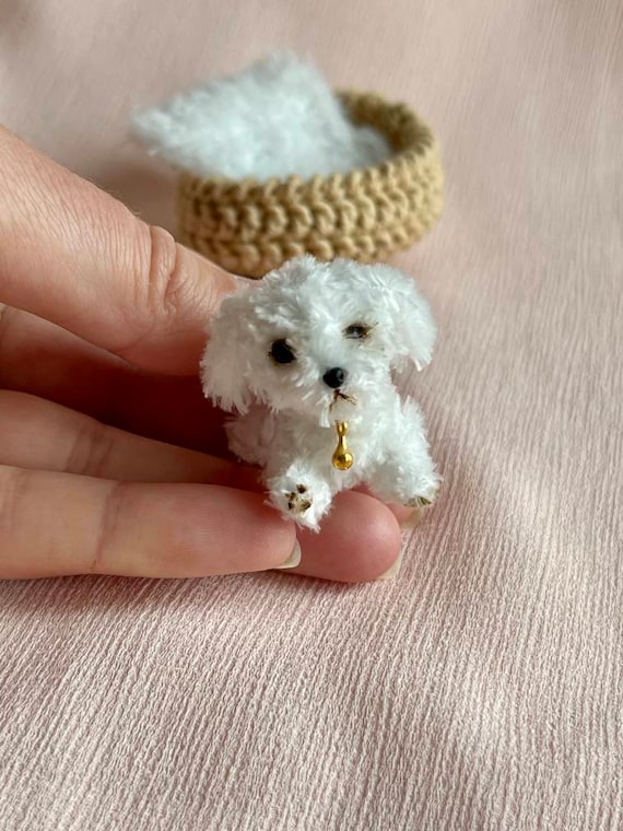 Miniature Realistic Maltese Dog Minitoy Ooak Puppy Pet Friend for Doll  Custom Dog Figurine Dollhouse Miniatures Handmade Ukrainian Artist 