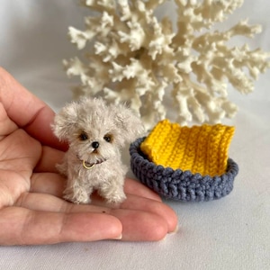 Miniature realistic dog maltipoo puppy crochet fluffy pup ooak unique mini toy 1 to 6 scale Blythe doll pet dollhouse decor memorial gift