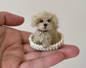 Tiny lovely puppy miniature dog dollhouse companion cute maltipoo pet for blythe bgd qbaby doll adorable little doggie souvenir gift for her
