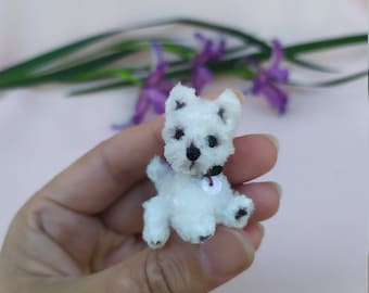 Miniature dog white Westie Terrier cute puppy ooak animal petite Blythe doll Ob11 tiny pet friend dollhouse miniatures handmade small plush
