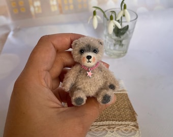 Miniature bear artist Teddy bear OOAK 6 cm cute little soft plushie bear cub Blythe doll pet friend Collectible toy exclusive gift small toy