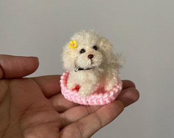 Miniature dollhouse dog cute maltipoo white poodle fluffy puppy realistic pet replica tiny doggie Blythe bgd Qbaby doll companion collectibl