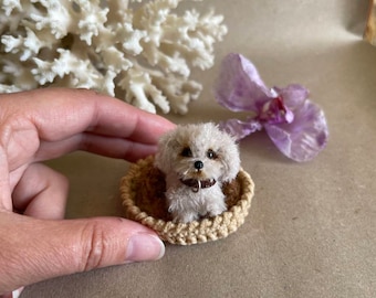 Miniature maltese dog maltipoo puppy pet portrait dog sculpture dog replica Blythe doll friend dollhouse miniature handmade ukrainian artist