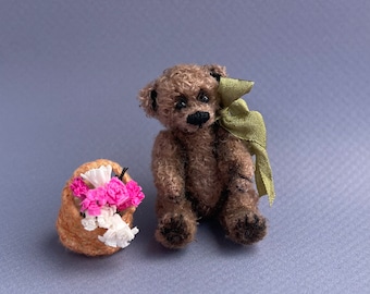 Miniature bear crochet brown Teddy bear ooak bear Blythe doll pet friend Collectible mini toy dollhouse decor tiny stuffed plush bear