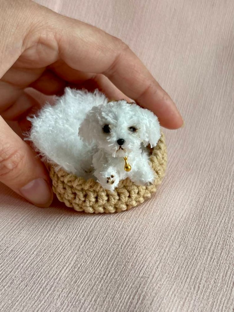 Miniature realistic maltese dog ooak tiny white puppy 1 to 6 scale Blythe friend dollhouse miniatures collectible toy image 1